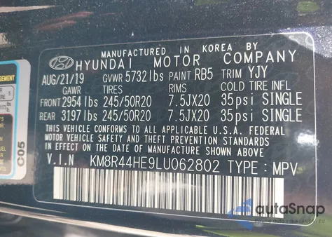 2020 Hyundai Palisade Sel z USA, uszkodzony, nr VIN KM8R44HE9LU062802